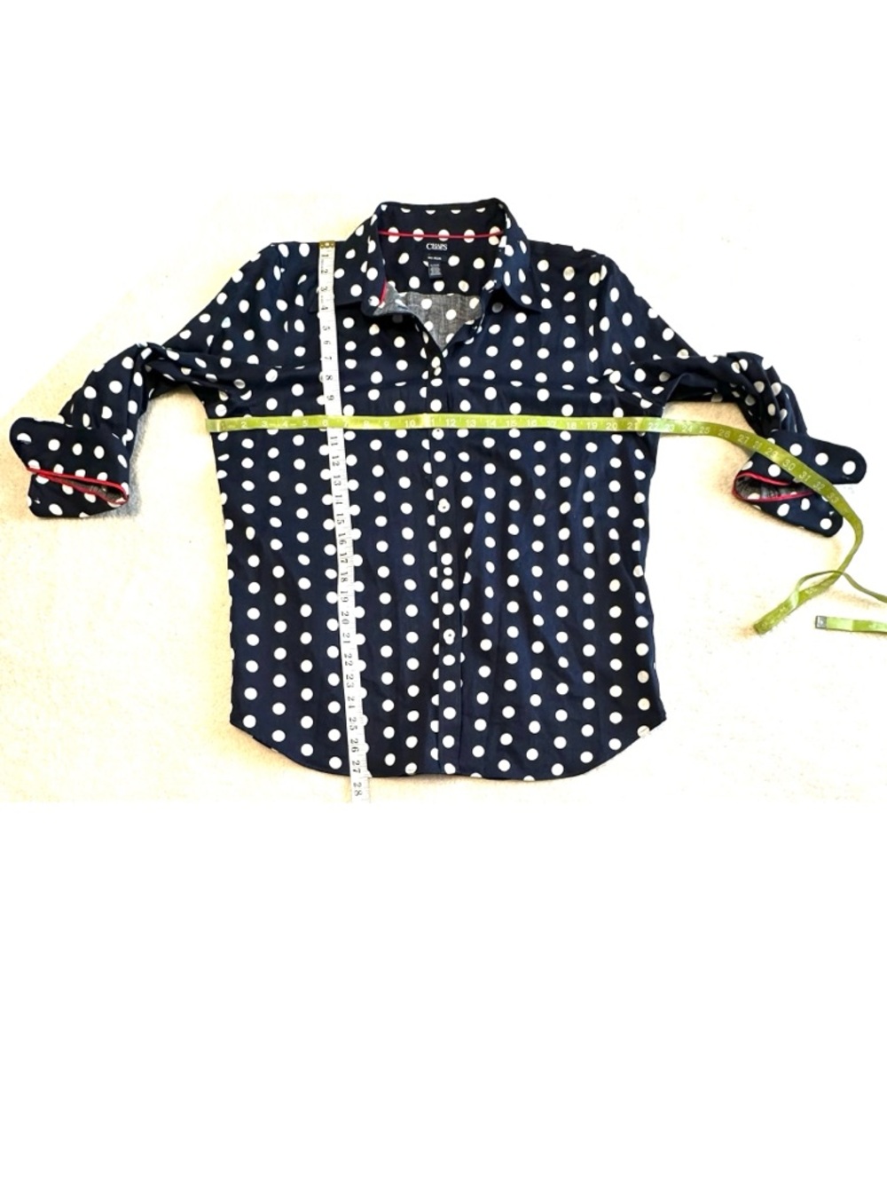 Chaps Navy & White Polka Dot Button-Down Shirt No-Iron 100% Cotton Top Blouse - Picture 3 of 8
